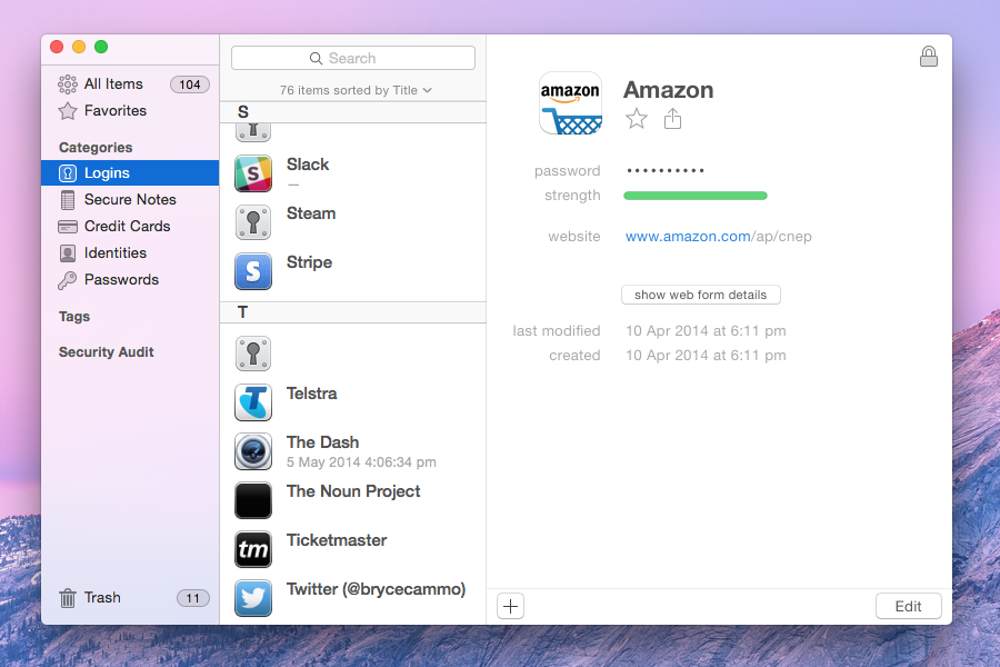 1Password's interface