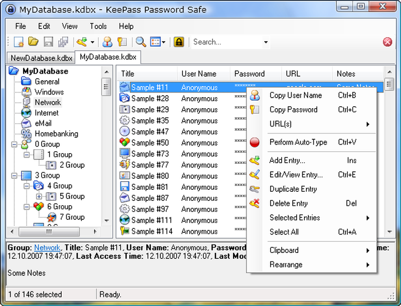 KeePass' interface